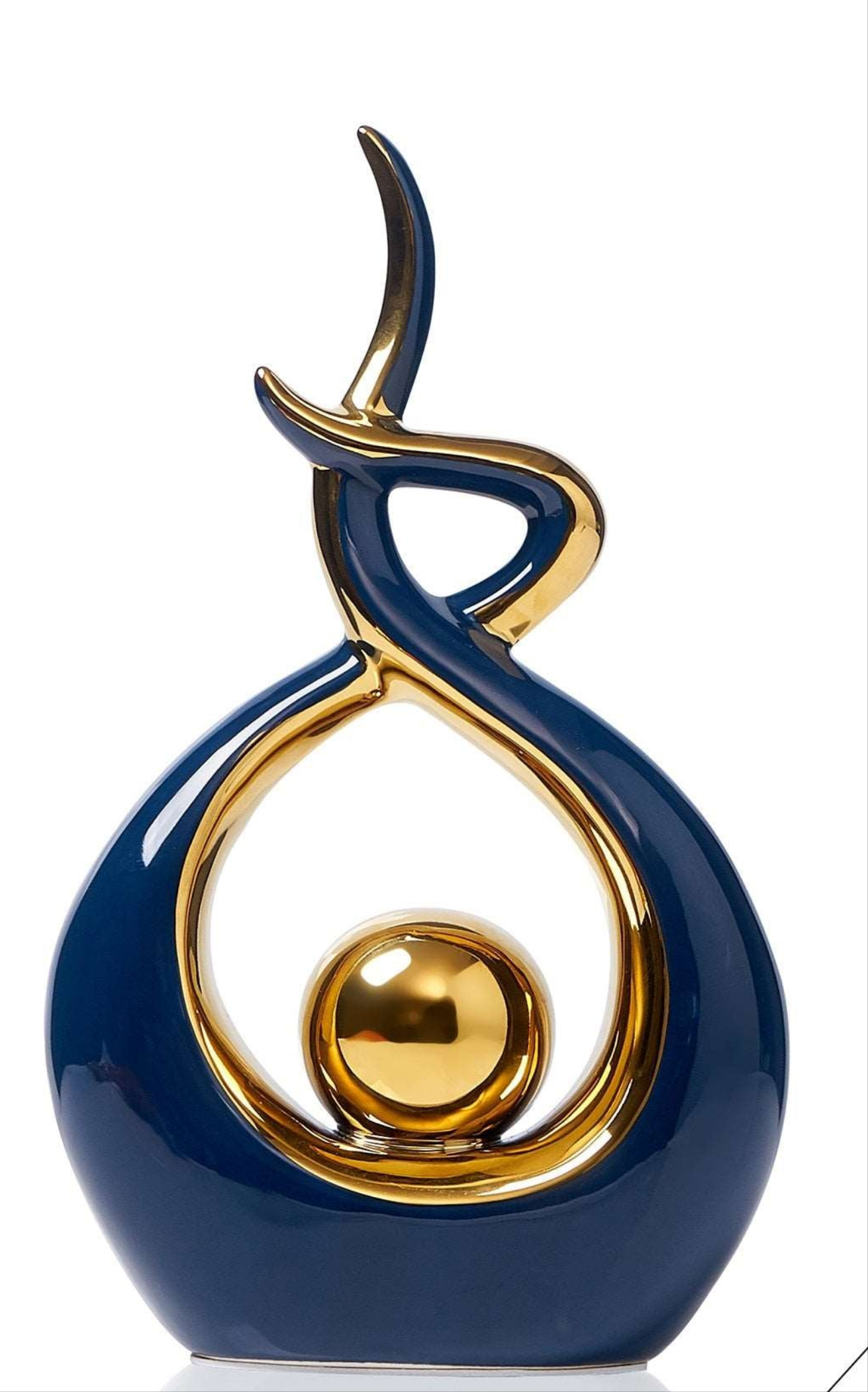 Ceramic abstract figurine with golden sphere