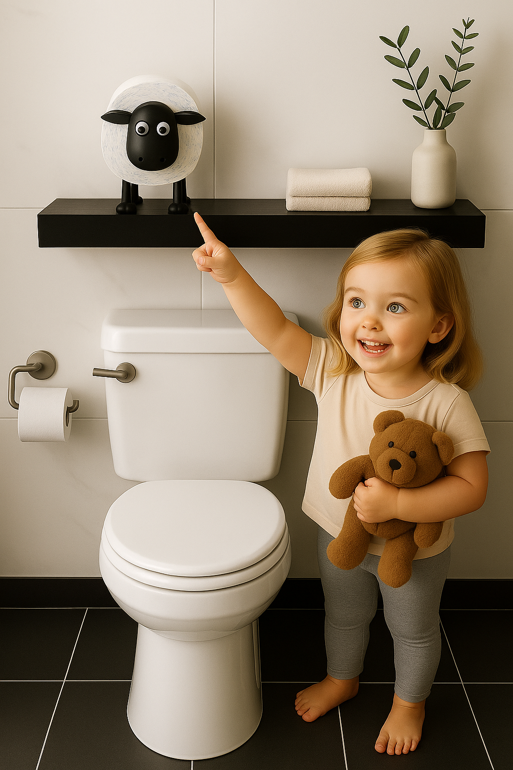 Zwarte toiletrolhouder in schapenvorm