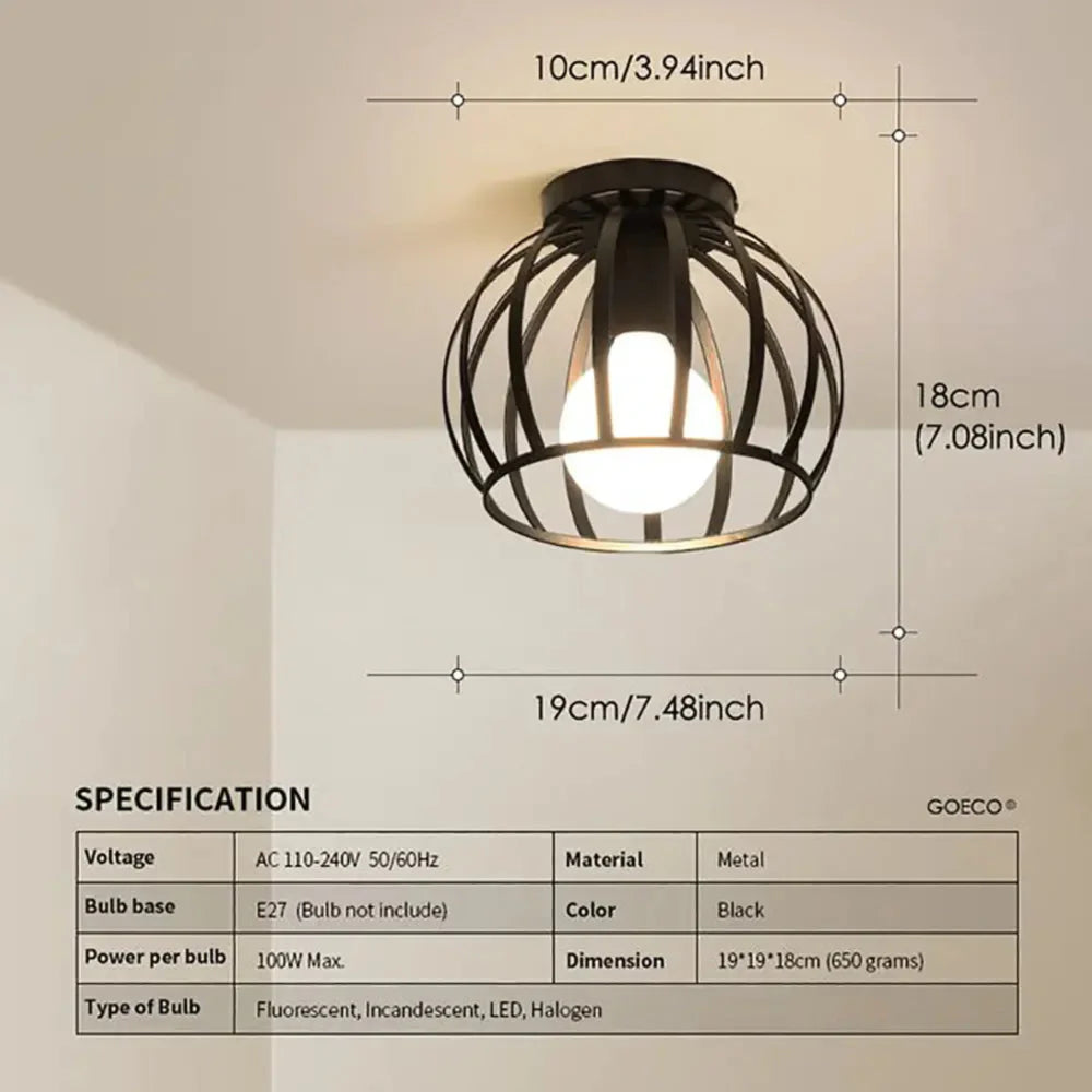 Przemysłowa czarna metalowa lampa sufitowa w stylu vintage