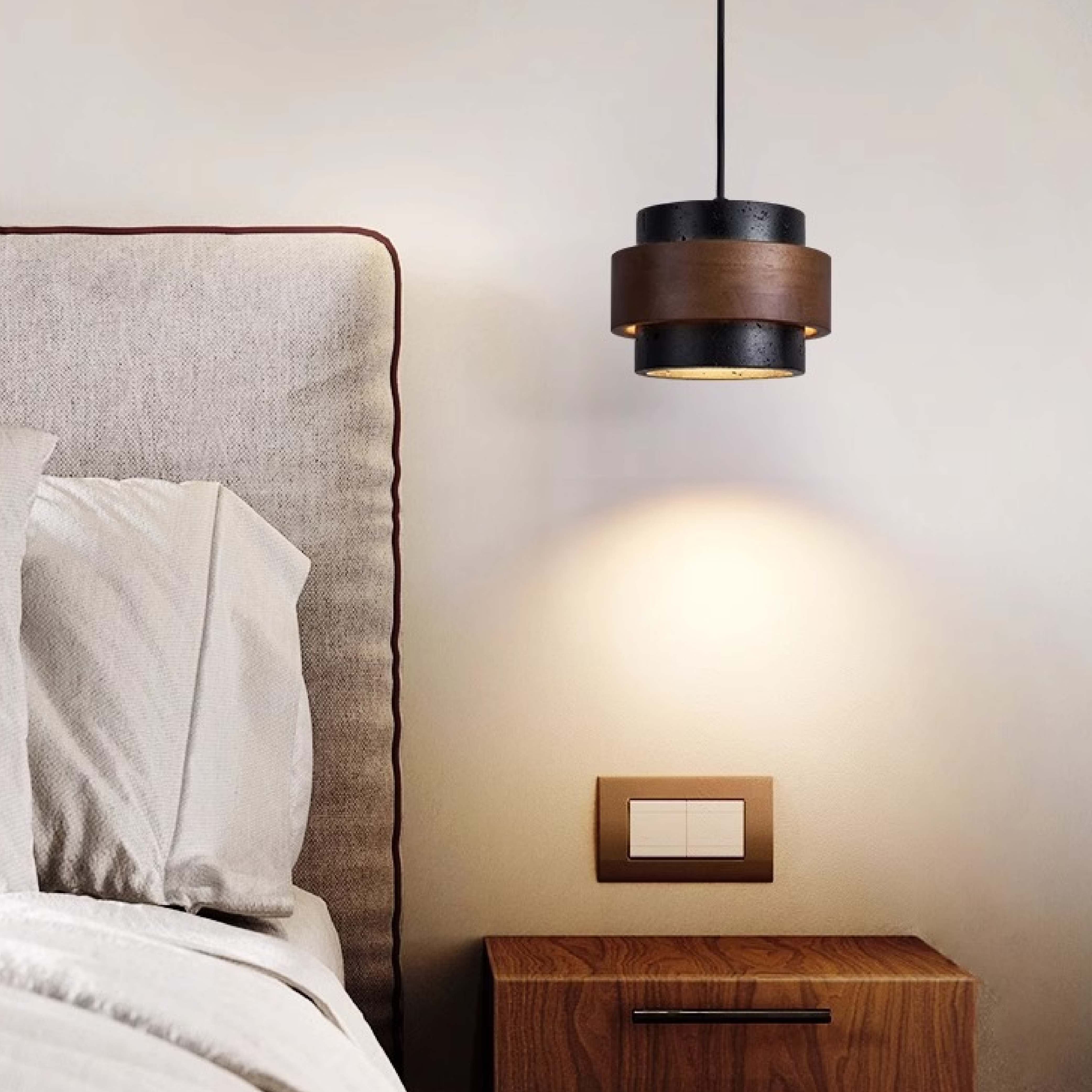 Minimalistyczna lampa wisząca z czarnego trawertynu