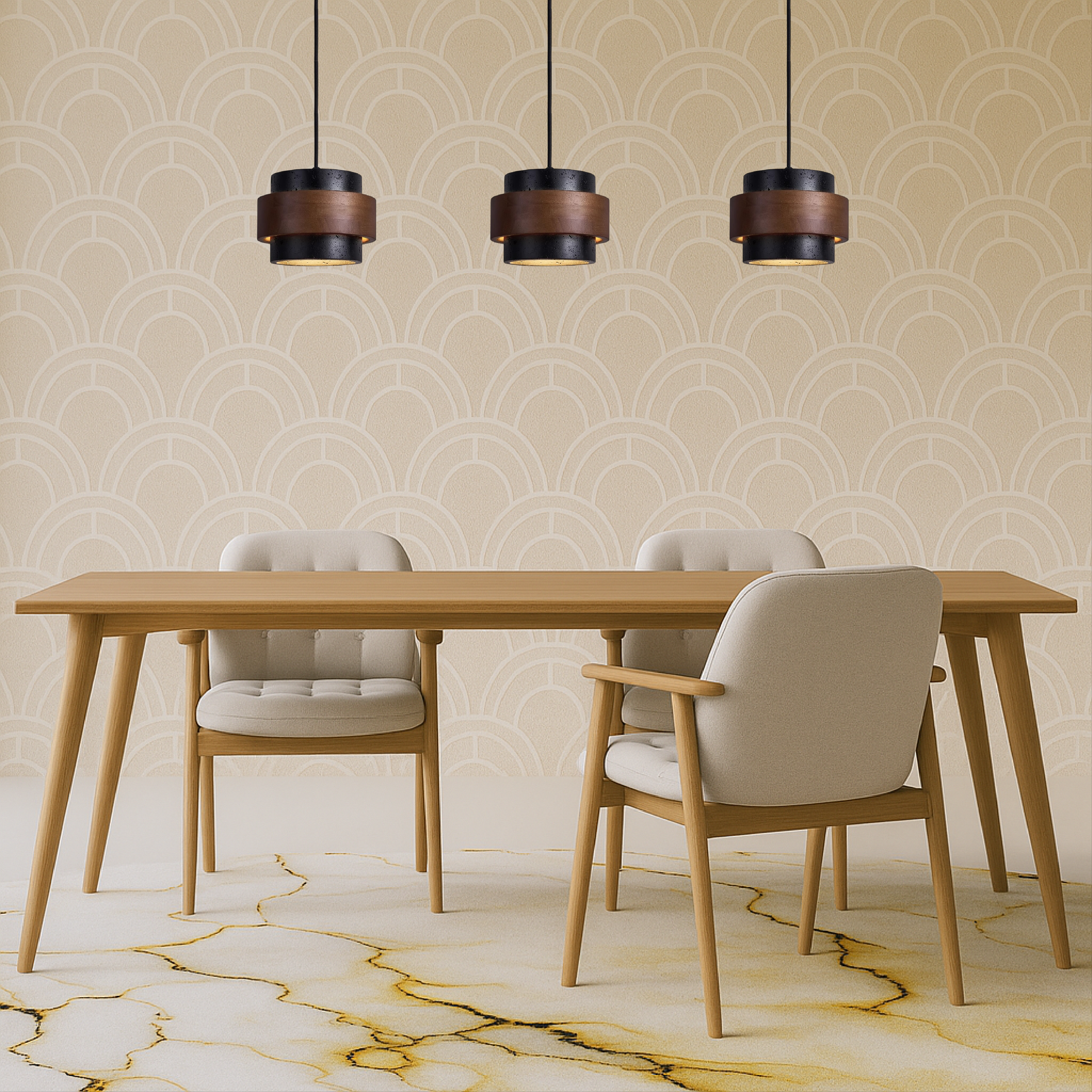 Minimalistyczna lampa wisząca z czarnego trawertynu