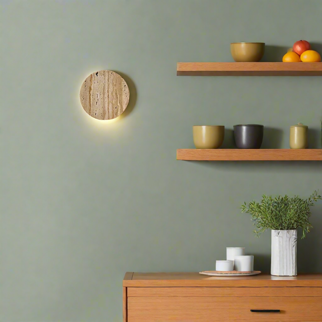 Travertijnen badkamerwandlamp in Japandi-stijl