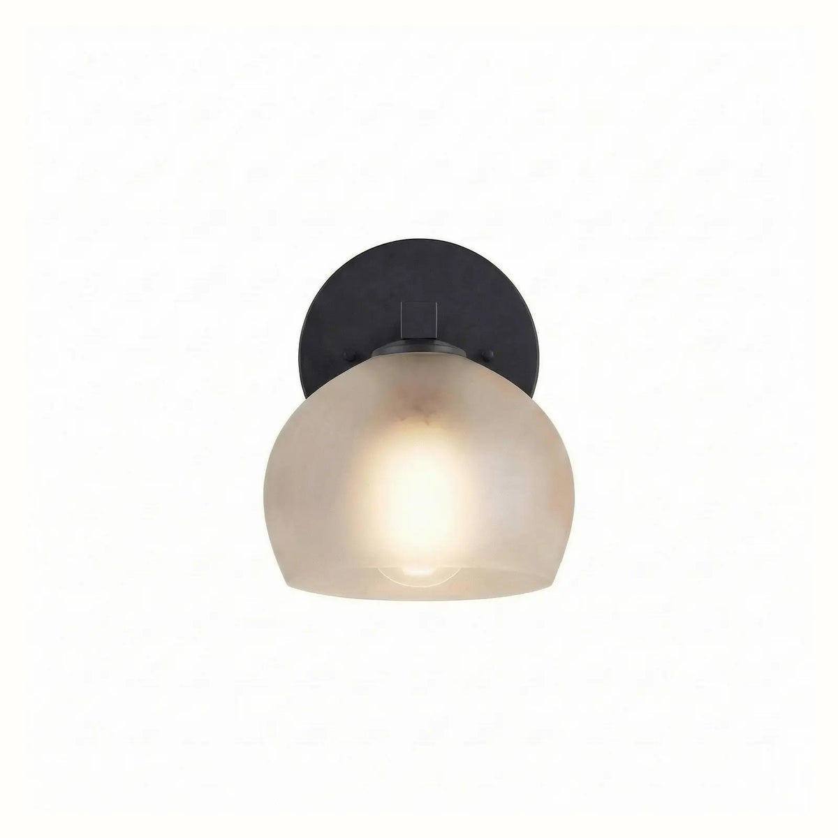 Colorful glass globe wall sconce with a metal frame in Japandi style