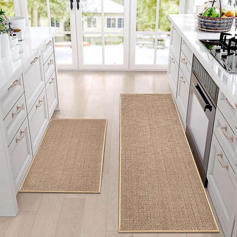 Woven floor mat with textured surface and backing