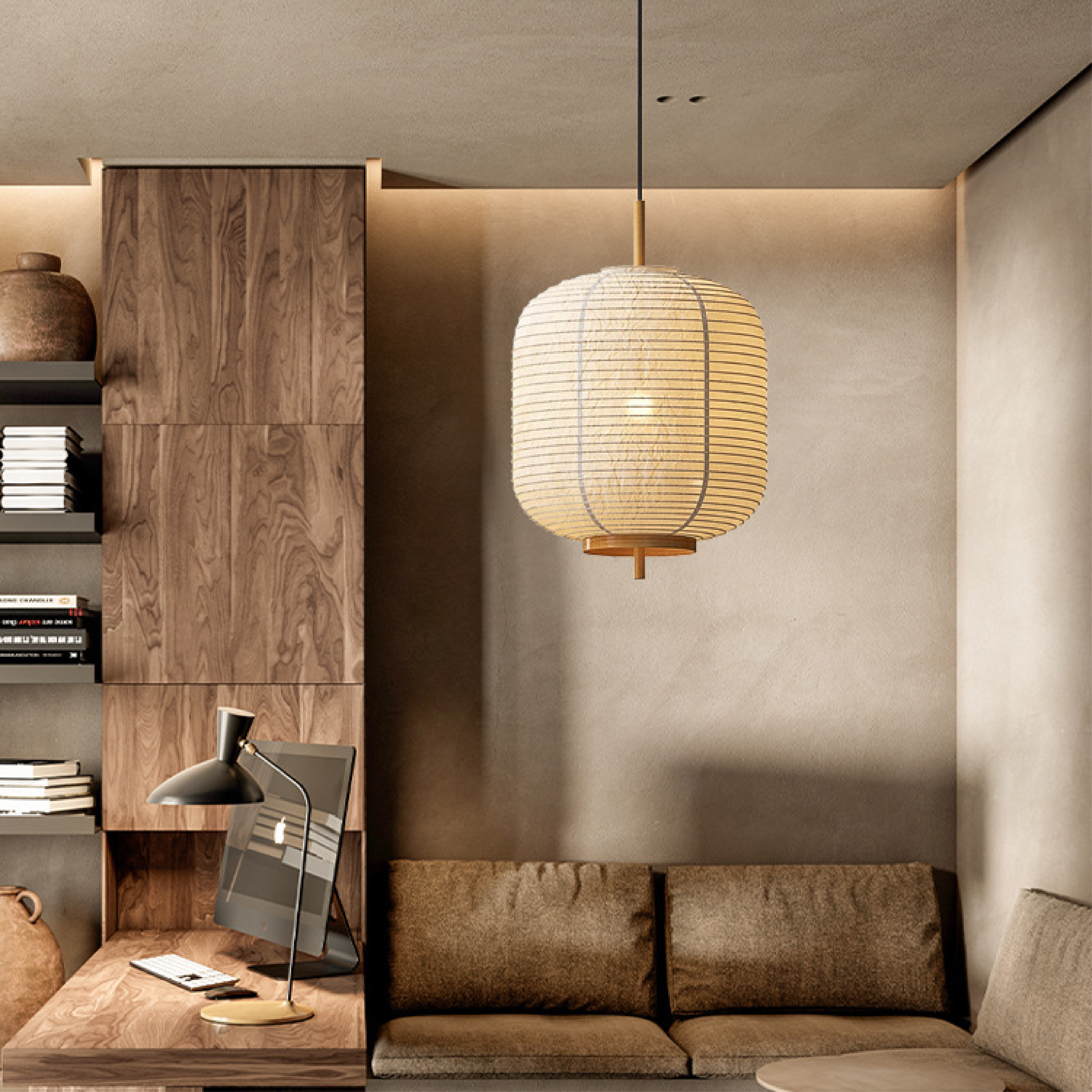 Minimalistyczna lampa sufitowa z papieru ryżowego