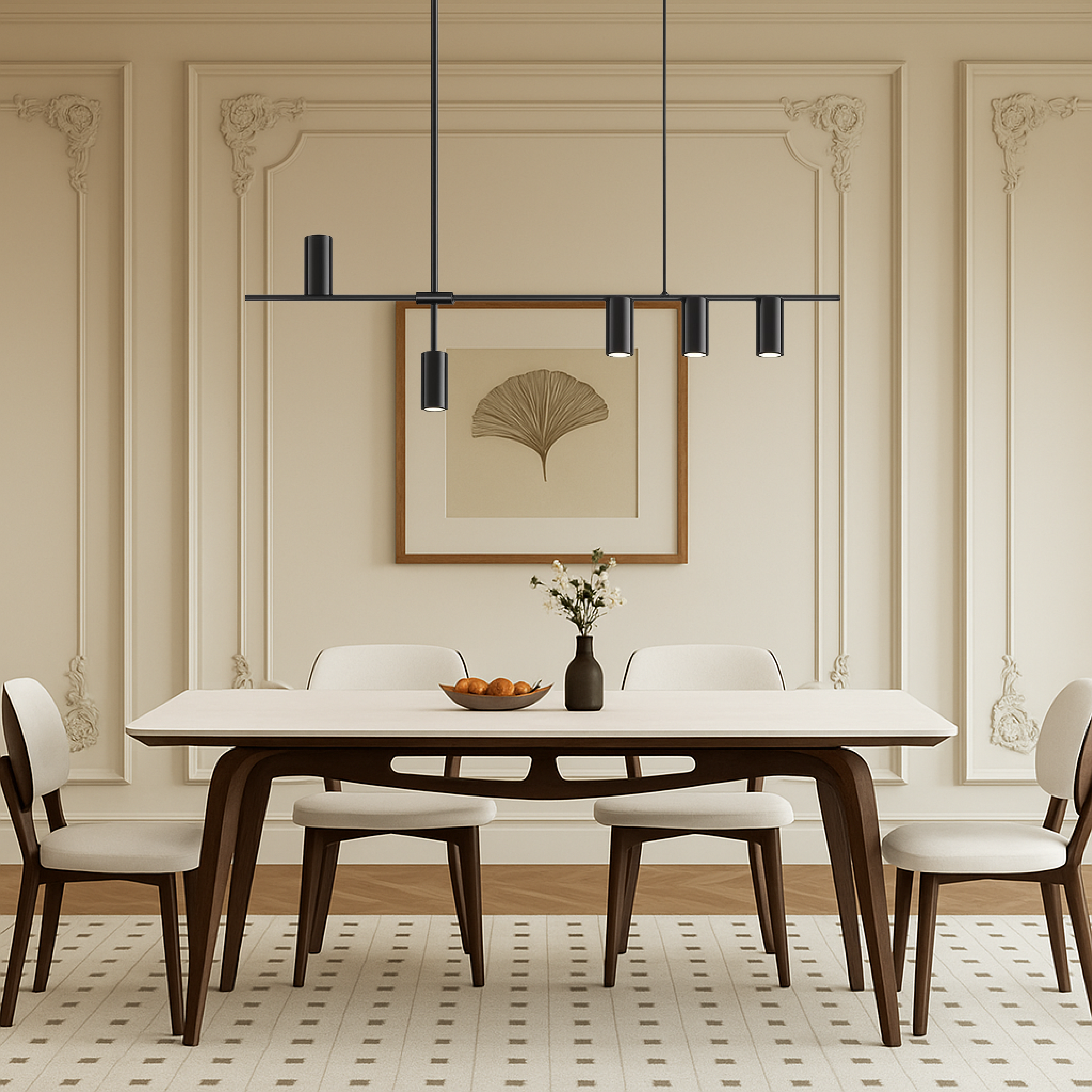 Minimalistyczna czarna lampa wisząca LED do kuchni