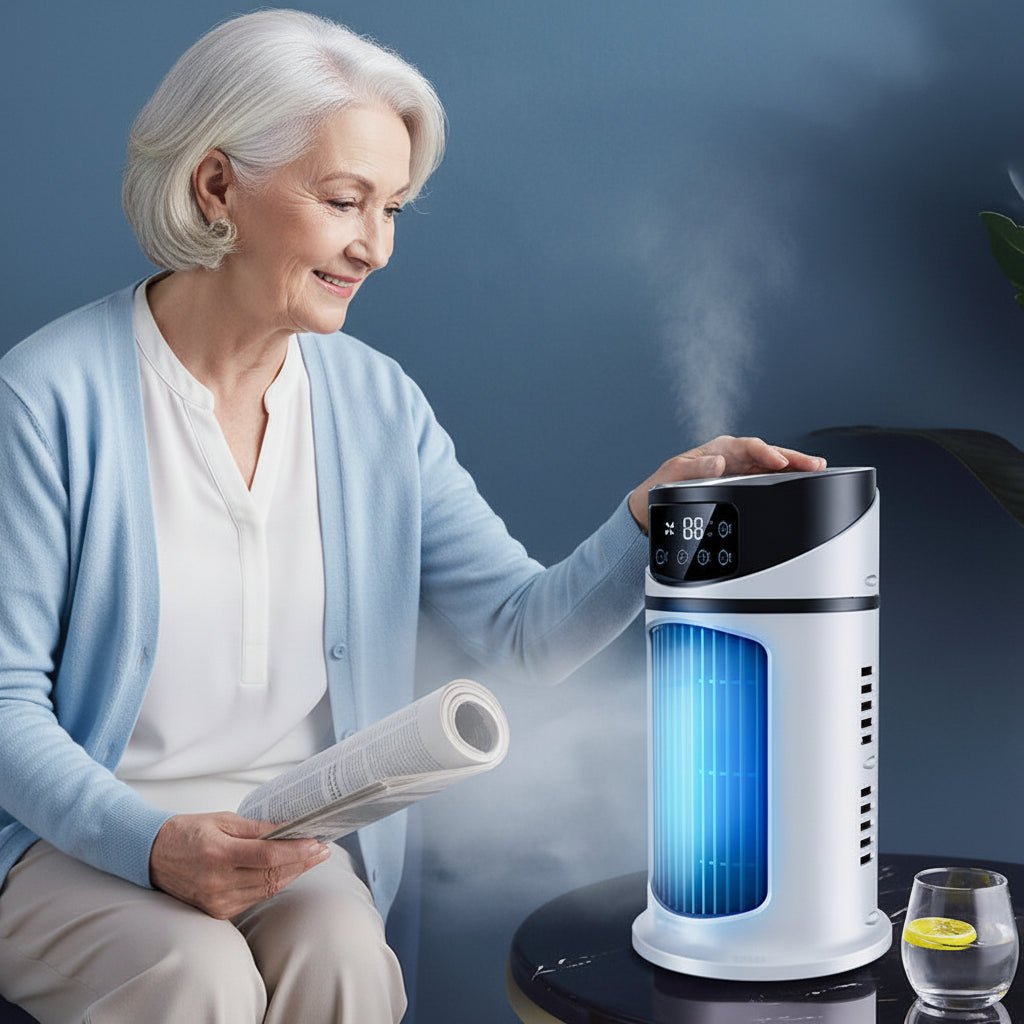 Przenośny klimatyzator ewaporacyjny z wentylatorem i nawilżaczem – zasilanie USB