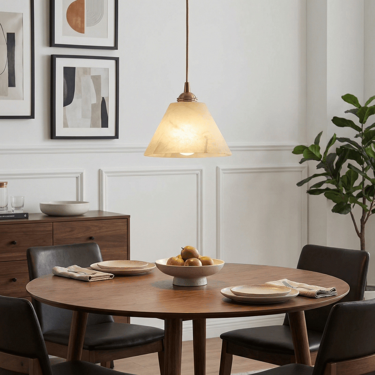 Conical pendant light for the hallway with a brass detail