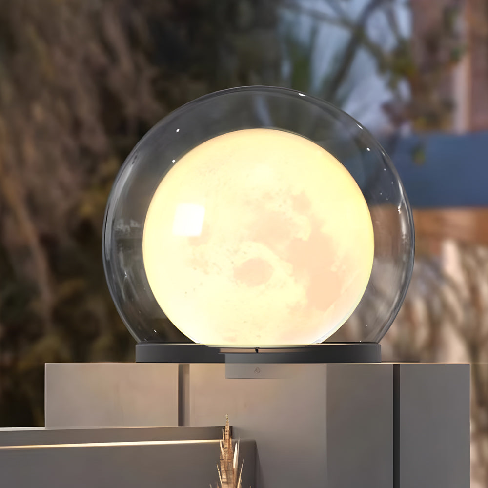 Outdoor wall lamp with glowing moon globe