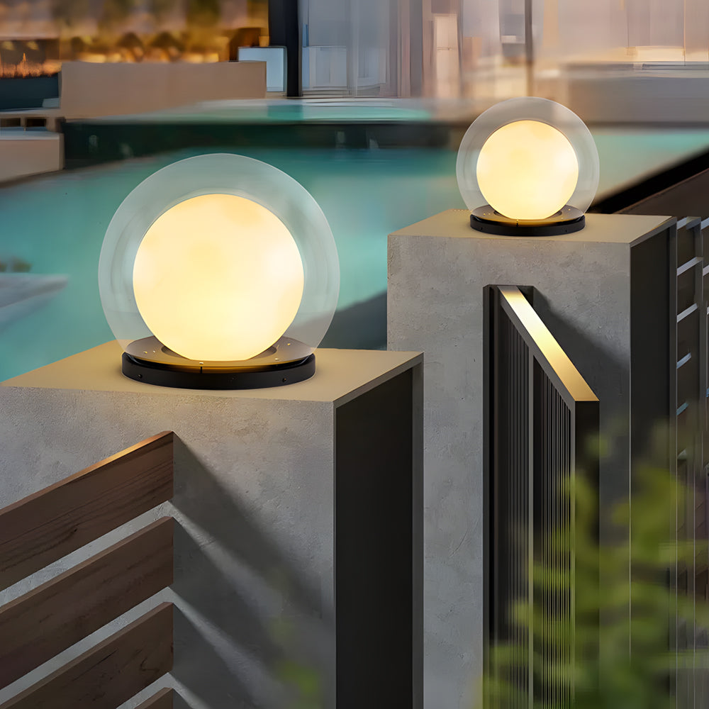 Outdoor wall lamp with glowing moon globe