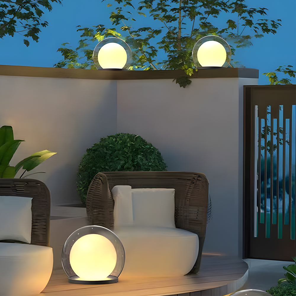 Outdoor wall lamp with glowing moon globe