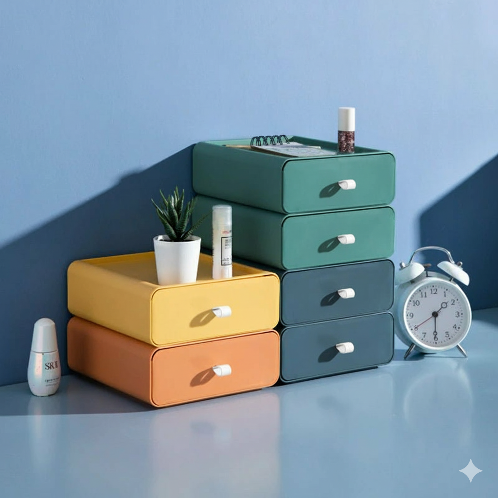 Modular storage boxes with drawers organizer