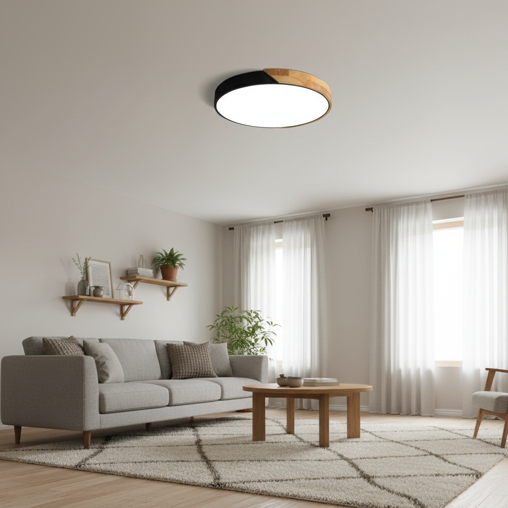 Okrągła lampa sufitowa Japandi z oświetleniem LED