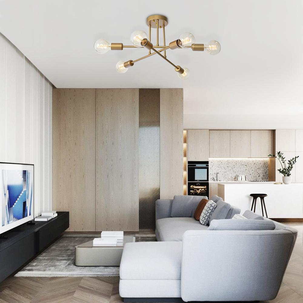 Modern Gold Sputnik Ceiling Light with Six Light Points
