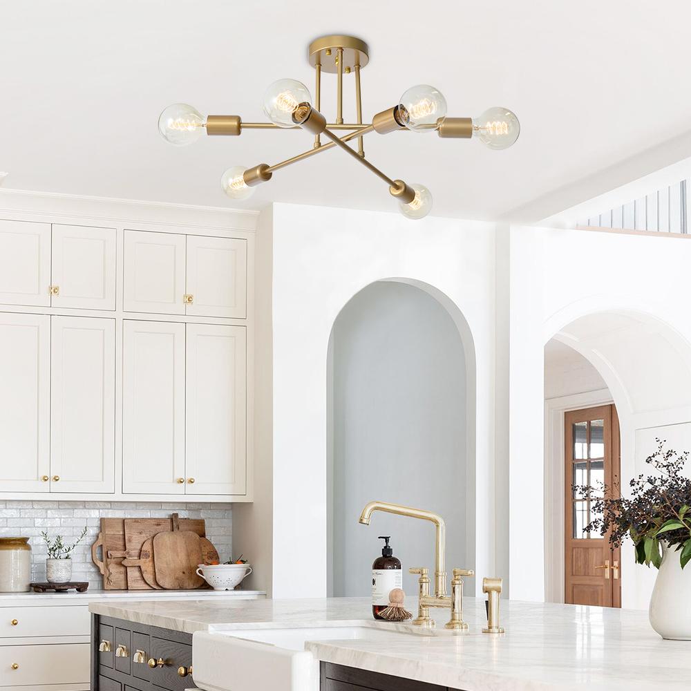 Modern Gold Sputnik Ceiling Light with Six Light Points