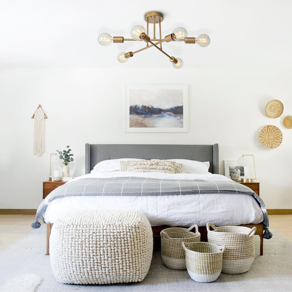 Modern Gold Sputnik Ceiling Light with Six Light Points