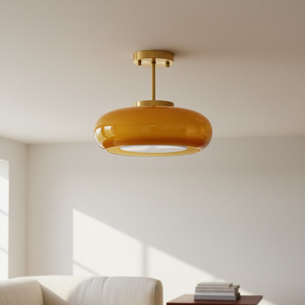 Plafonnier rond en verre inspiré du style Bauhaus