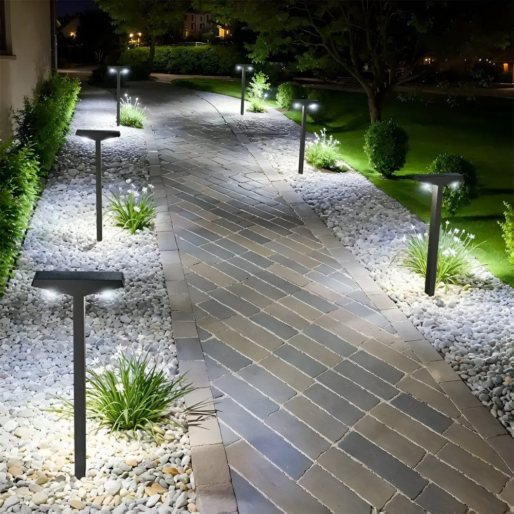 Set of 4 solar LED garden lamps shaped like the letter T