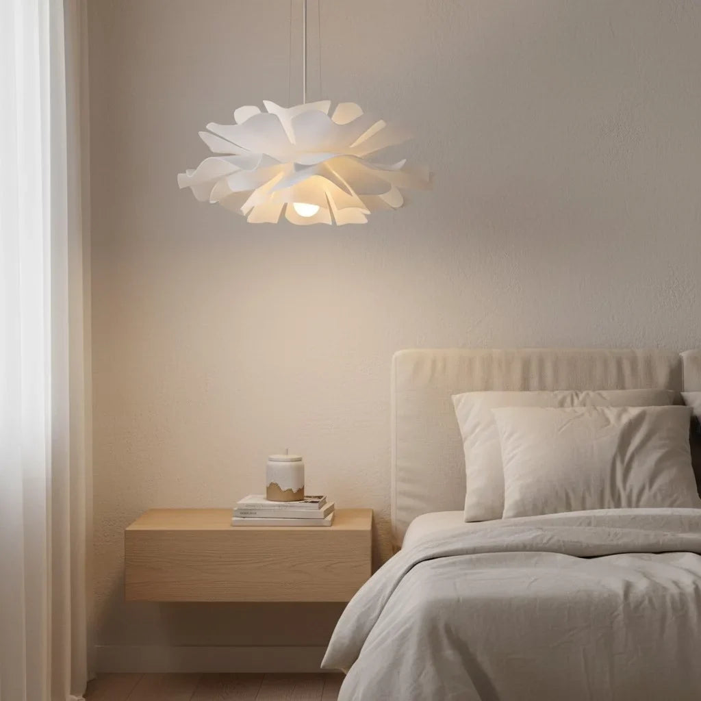Japandi lotus flower pendant lamp with layered petals