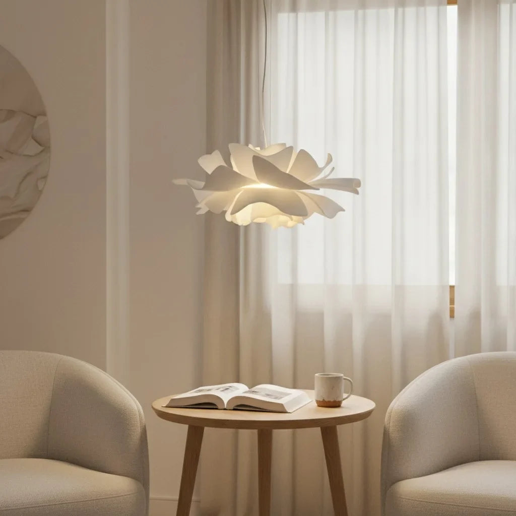 Japandi lotus flower pendant lamp with layered petals