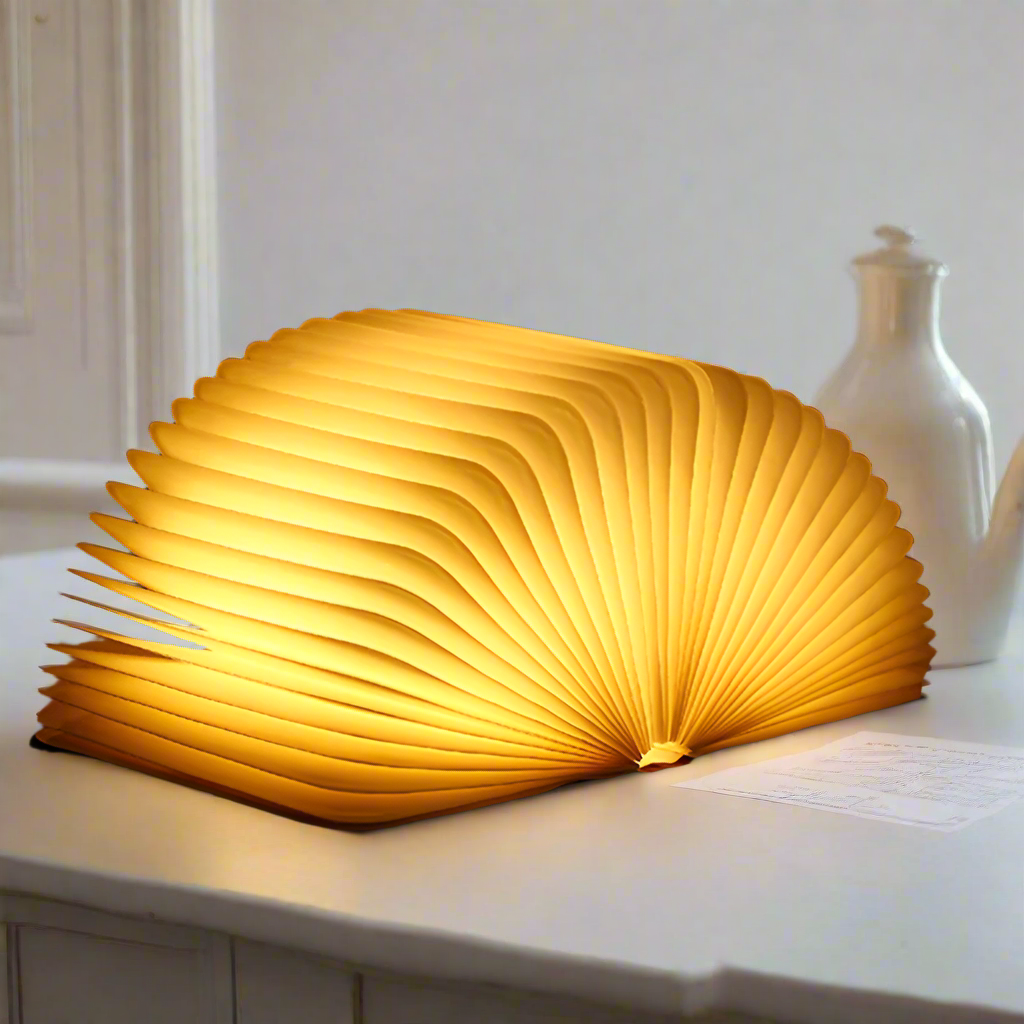Lampa stołowa w kształcie książki z rozkładanymi stronami