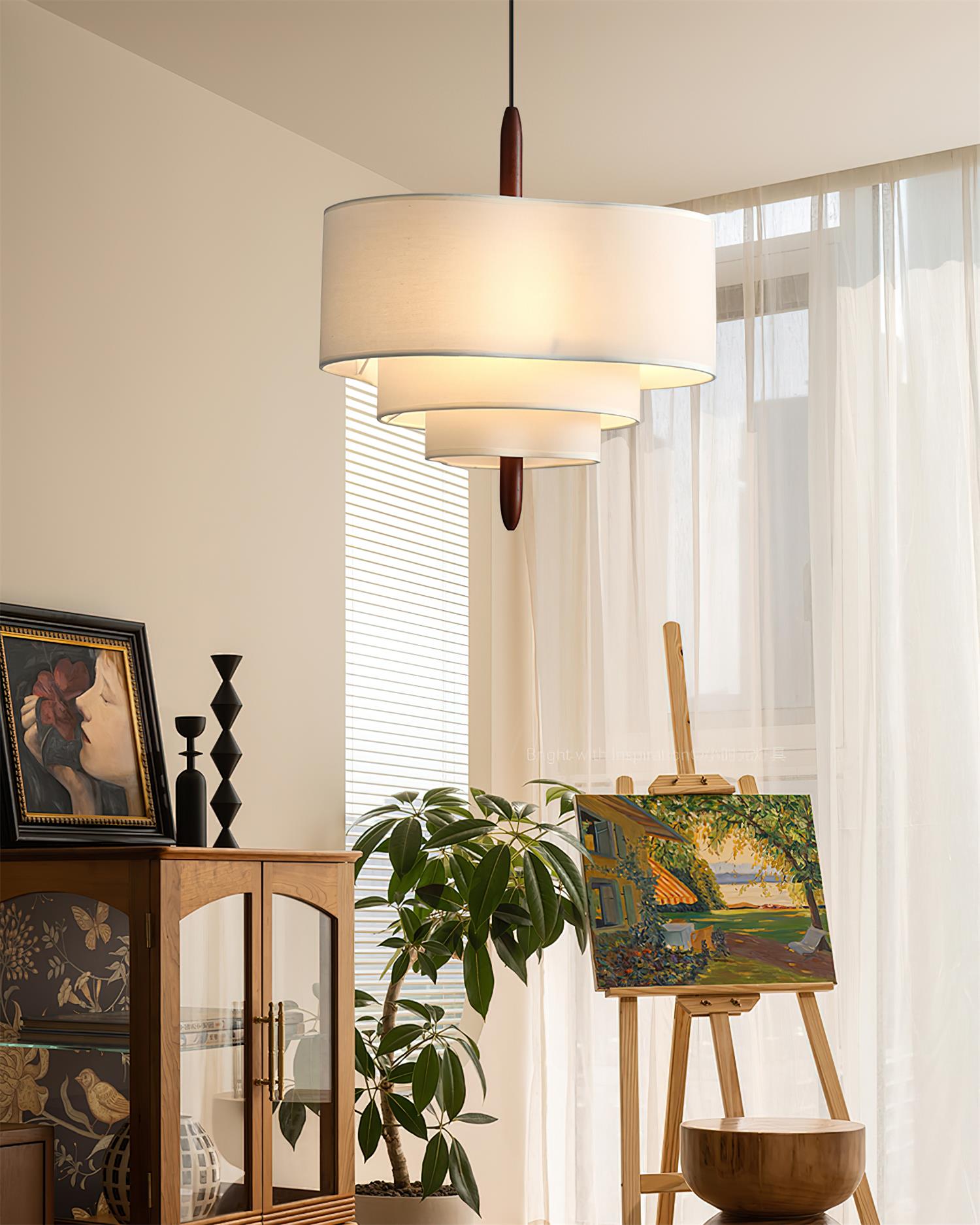 Lampa wisząca z tkaniny warstwowa okrągła