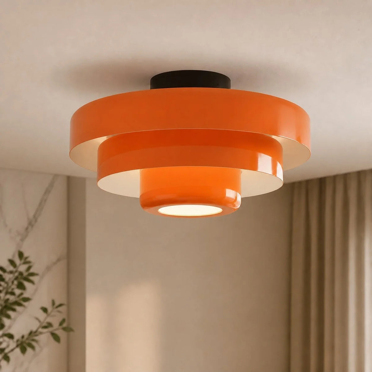 Okrągła lampa sufitowa Bauhaus do wnętrz Japandi