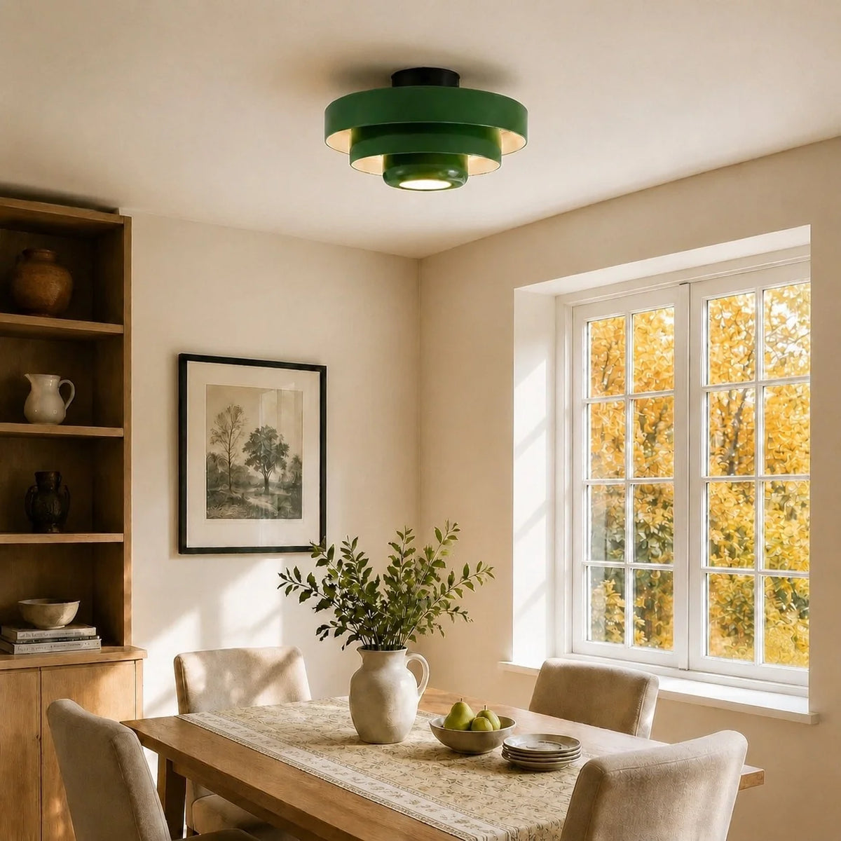 Okrągła lampa sufitowa Bauhaus do wnętrz Japandi