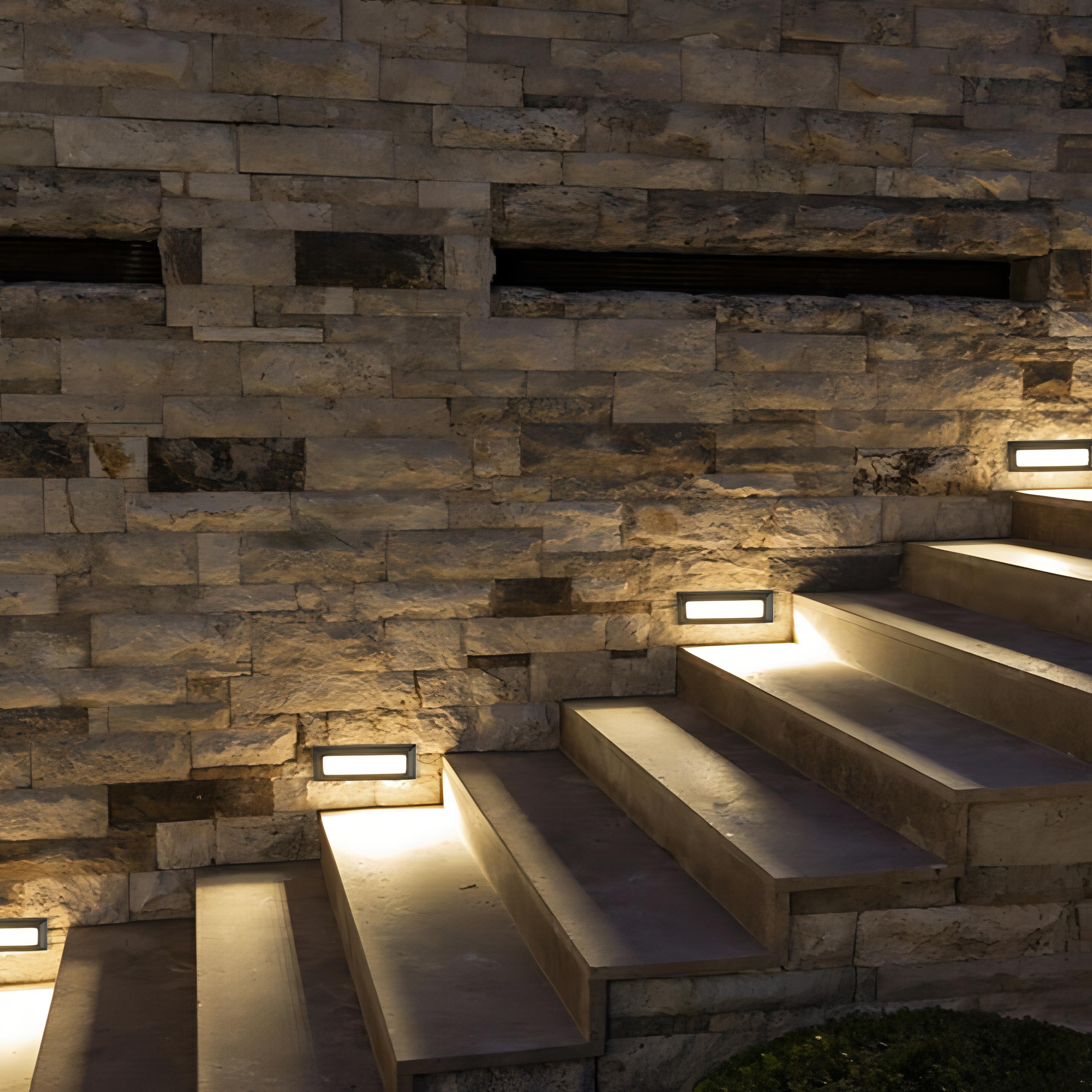 Prostokątna lampa LED do schodów zewnętrznych montowana w ścianie