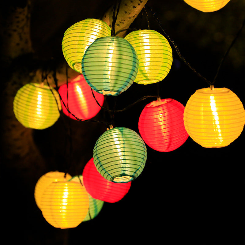 Solar string lights with colorful lanterns