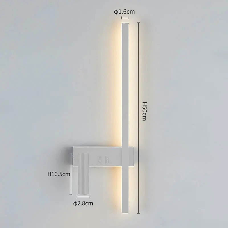Lampa ścienna z pionową listwą i regulowanym reflektorem