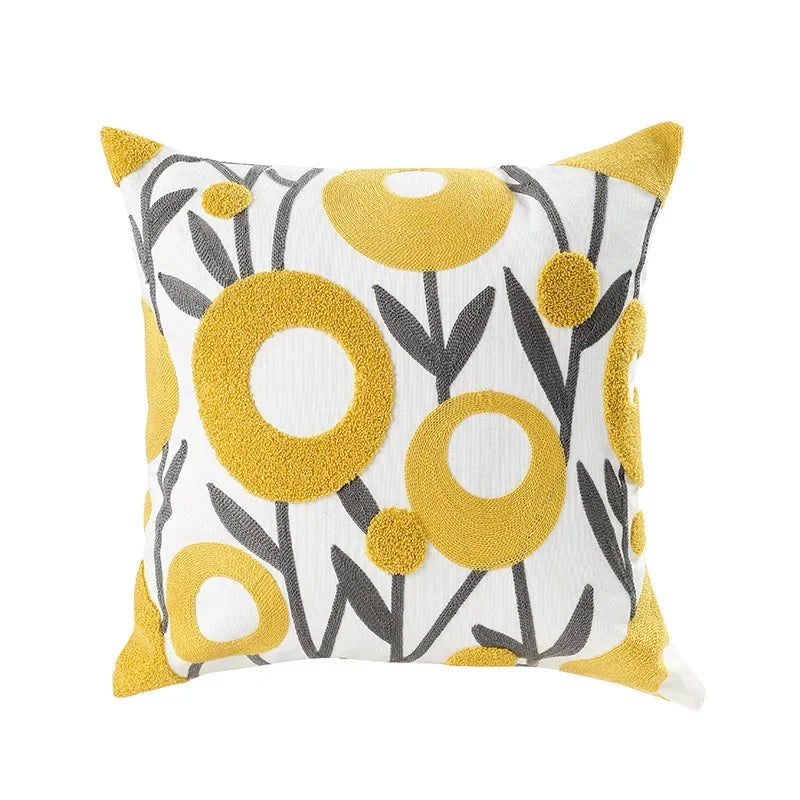 Square pillowcase with embroidered floral pattern