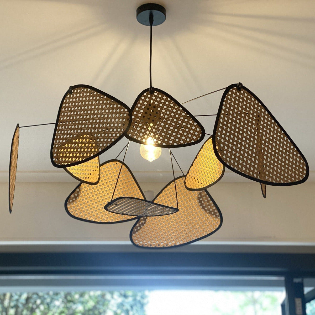 Retro bamboo lampshade for a chandelier with woven fabric