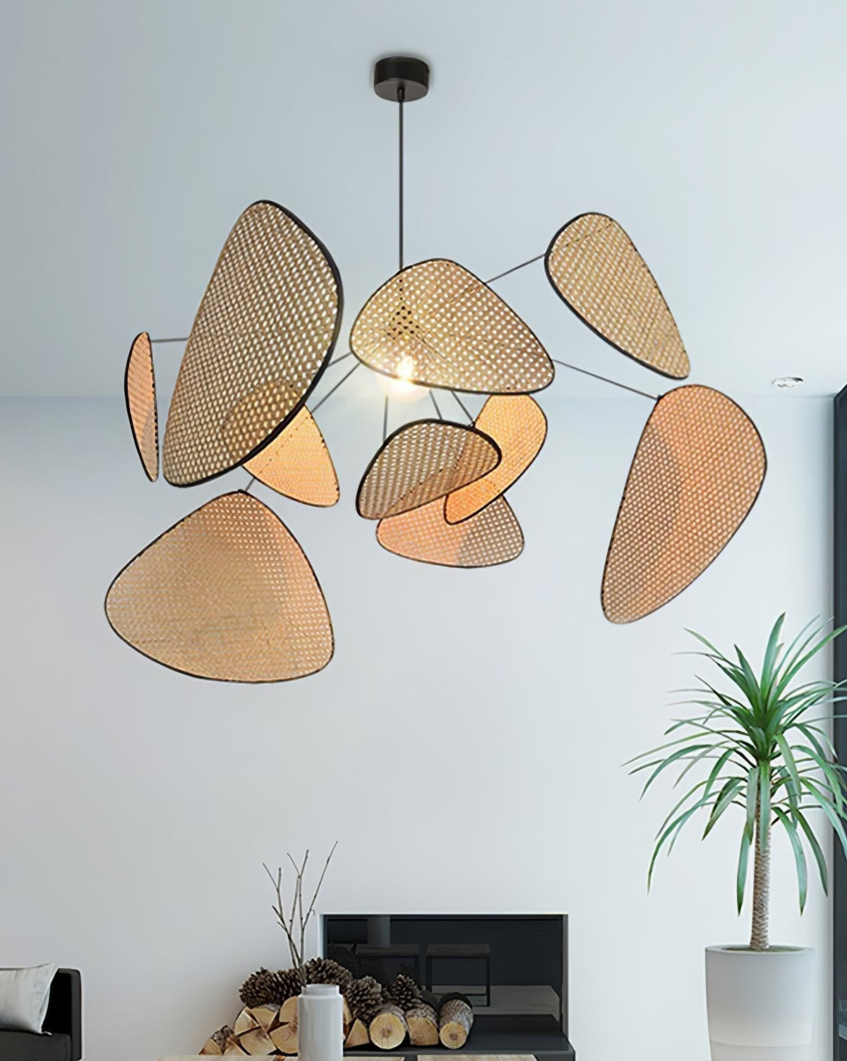 Retro bamboo lampshade for a chandelier with woven fabric