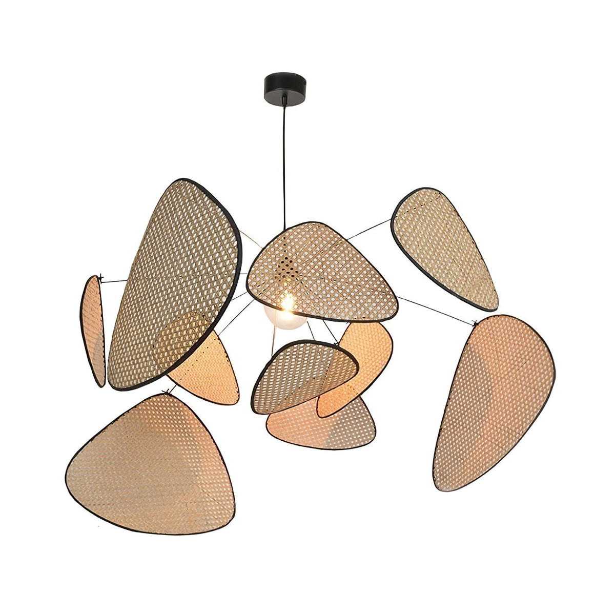 Retro bamboo lampshade for a chandelier with woven fabric