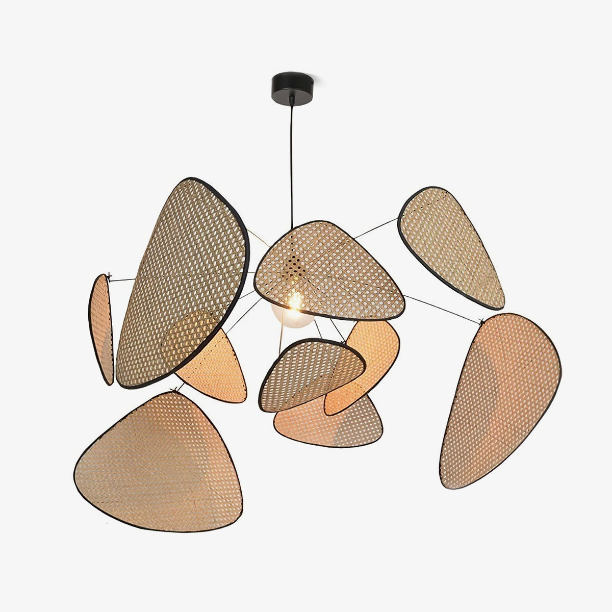 Retro bamboo lampshade for a chandelier with woven fabric