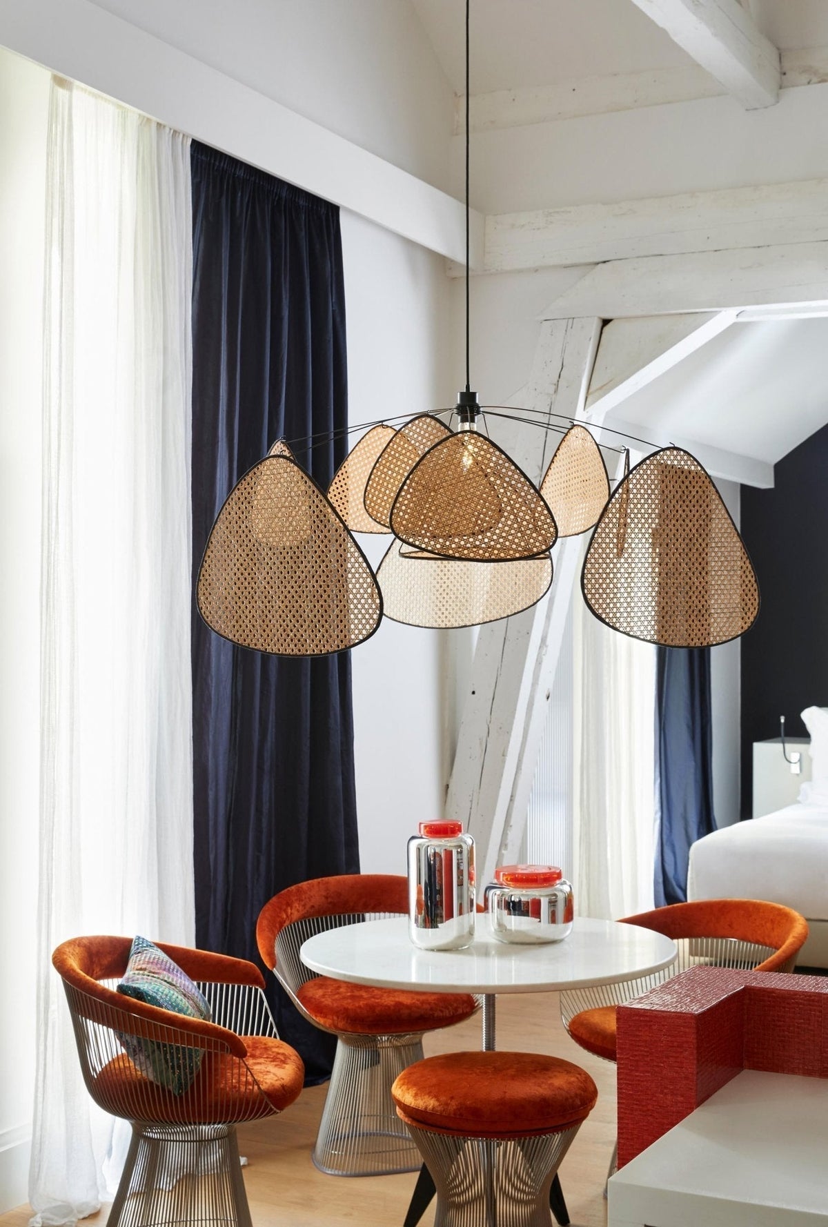 Retro bamboo lampshade for a chandelier with woven fabric