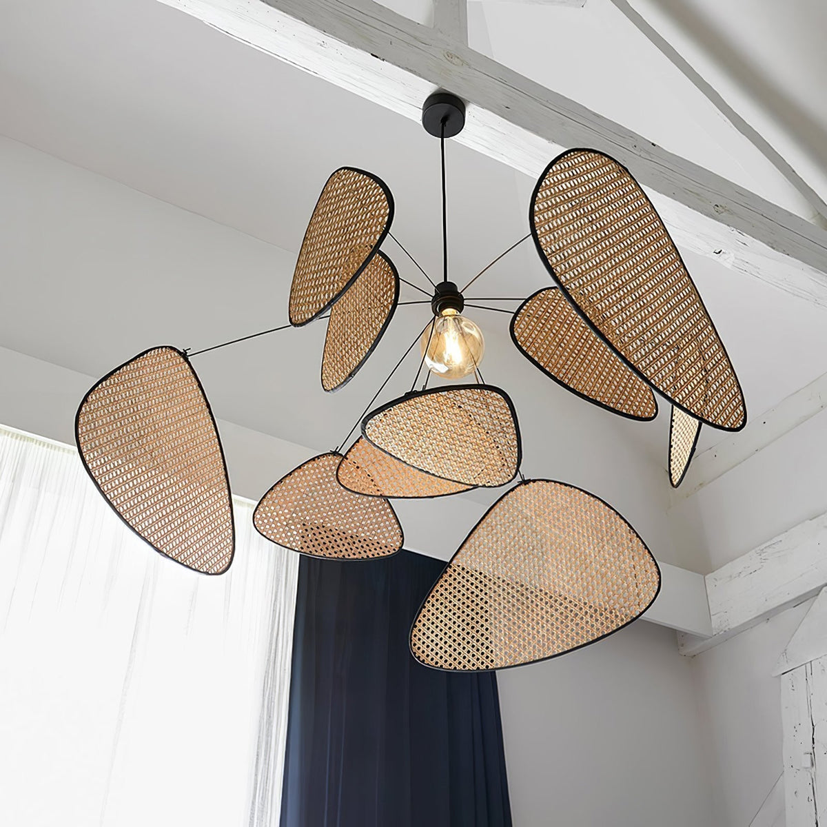 Retro bamboo lampshade for a chandelier with woven fabric