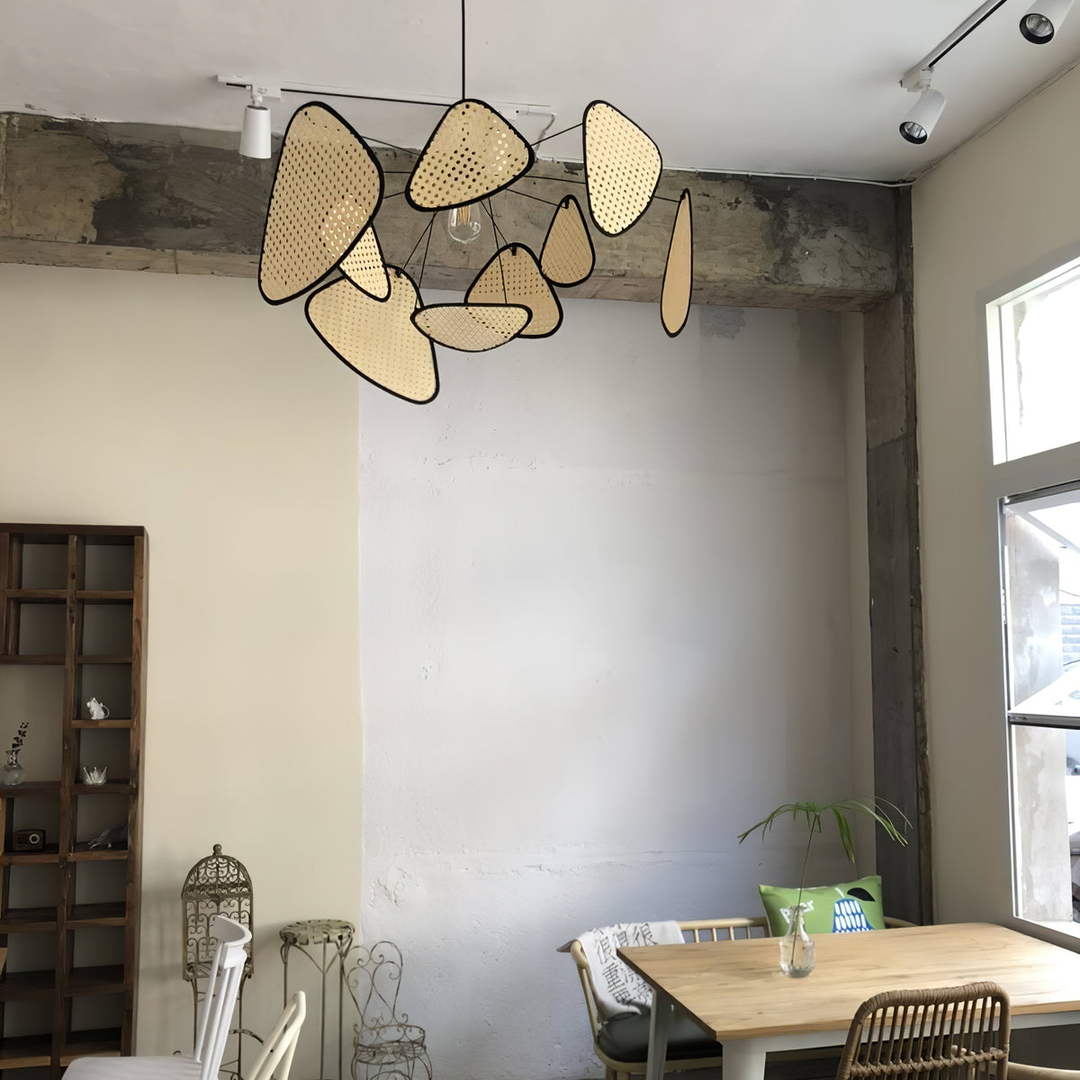 Retro bamboo lampshade for a chandelier with woven fabric