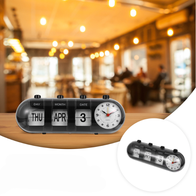 Table clock with calendar and analog dial