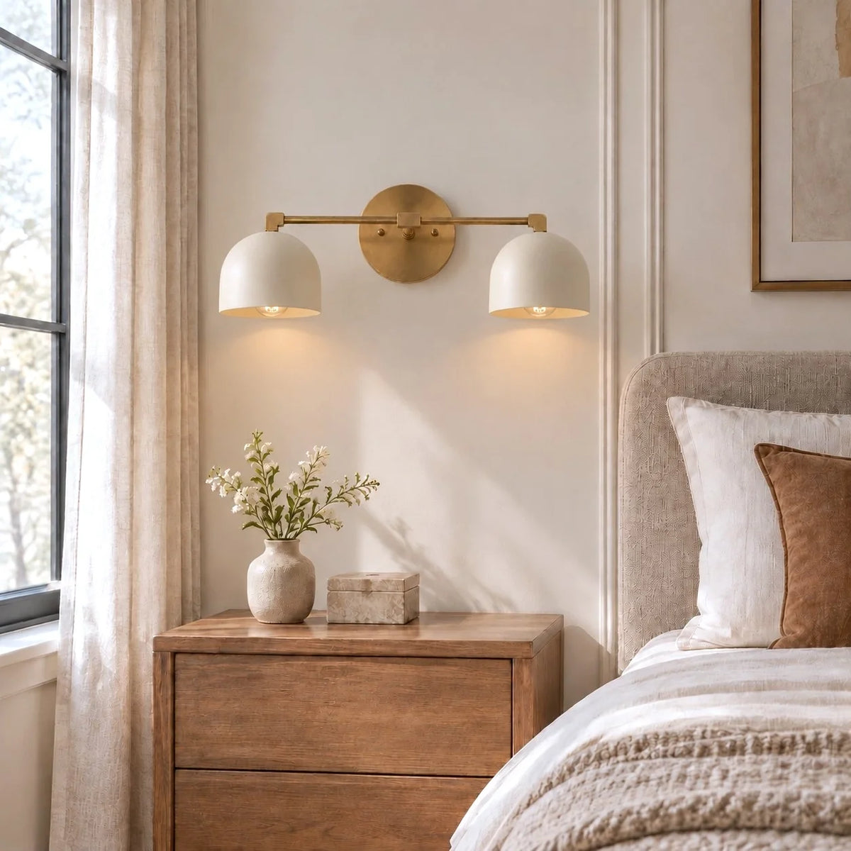 Scandinavian Bathroom Wall Light with Semicircular Metal Shades
