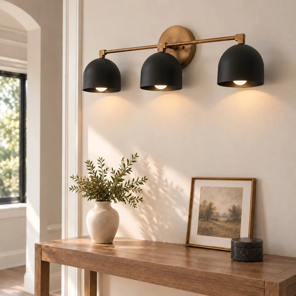 Scandinavian Bathroom Wall Light with Semicircular Metal Shades