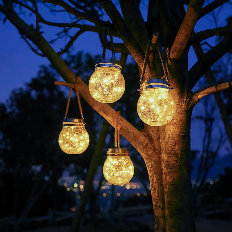 Zewnętrzna lampa wisząca z szklaną kulą i uchwytem z liny