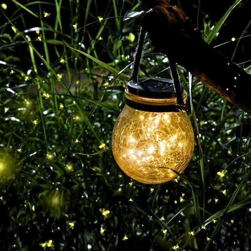 Zewnętrzna lampa wisząca z szklaną kulą i uchwytem z liny