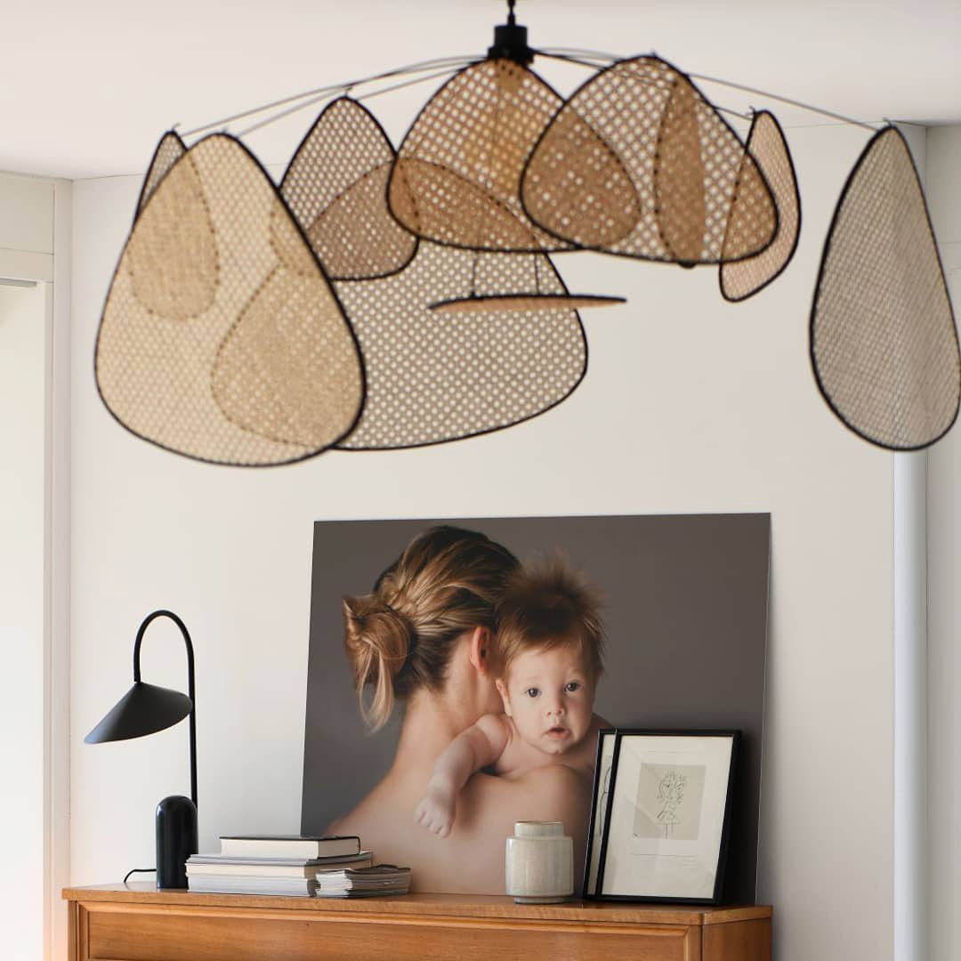 Retro bamboo lampshade for a chandelier with woven fabric