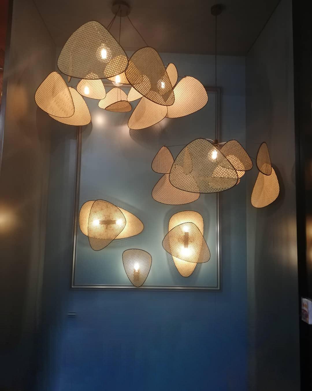 Retro bamboo lampshade for a chandelier with woven fabric