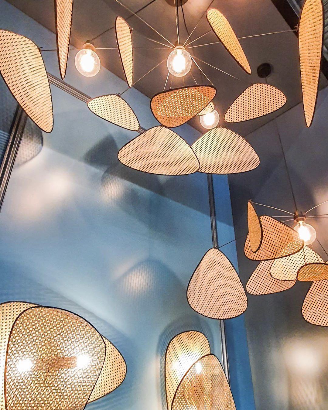 Retro bamboo lampshade for a chandelier with woven fabric