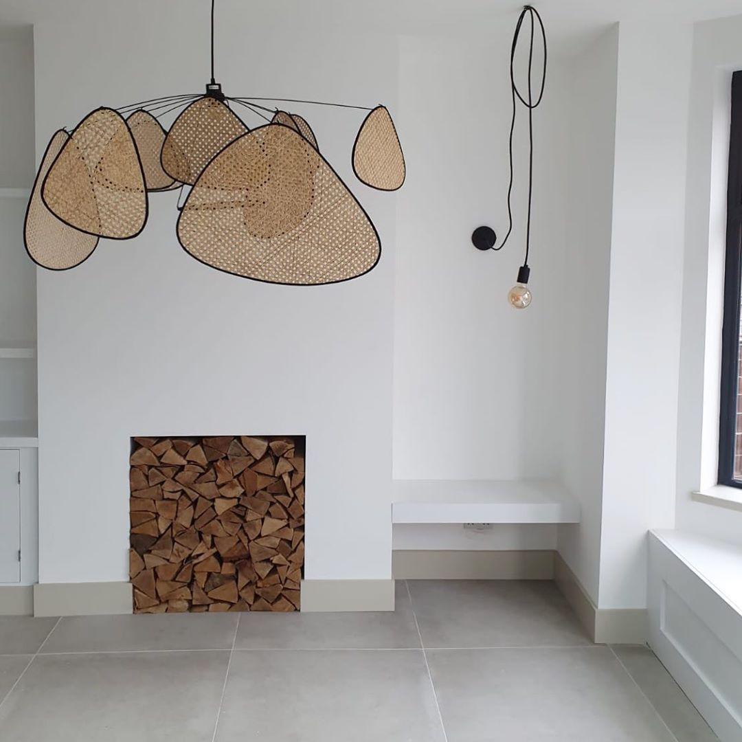 Retro bamboo lampshade for a chandelier with woven fabric
