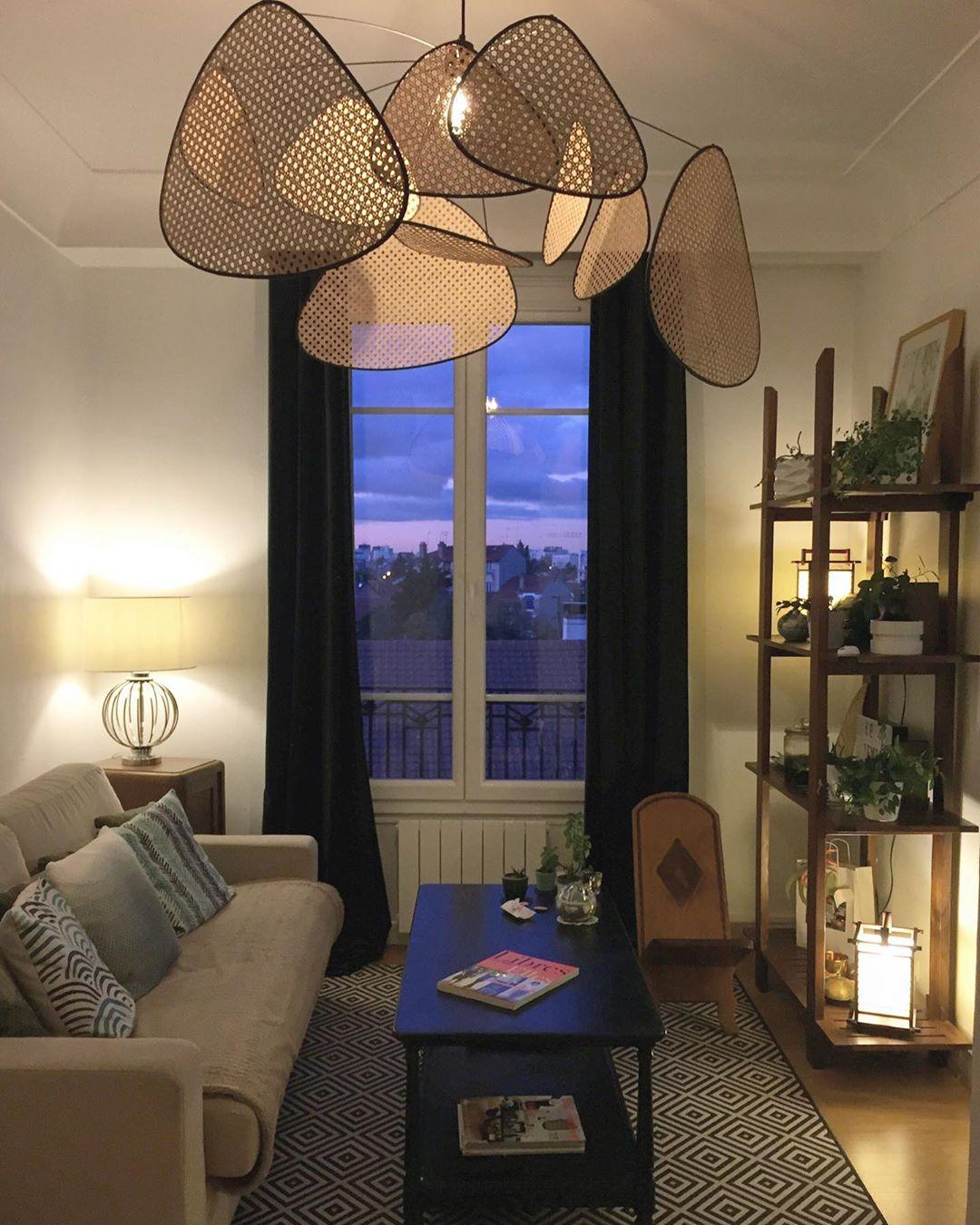Retro bamboo lampshade for a chandelier with woven fabric