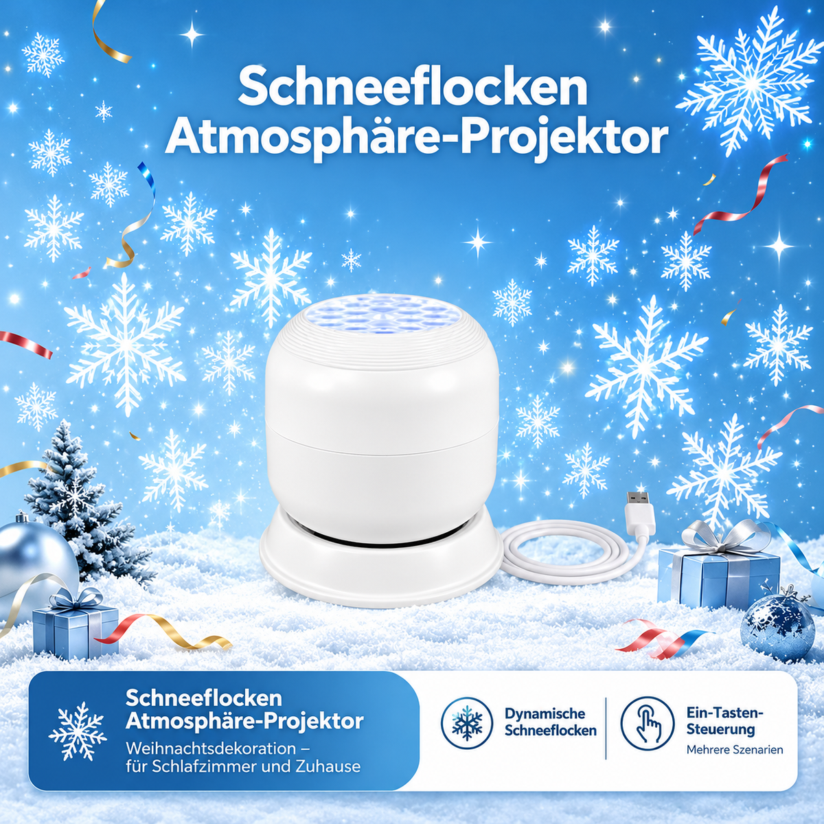 Projecteur LED de flocons de neige avec rotation à 360 degrés